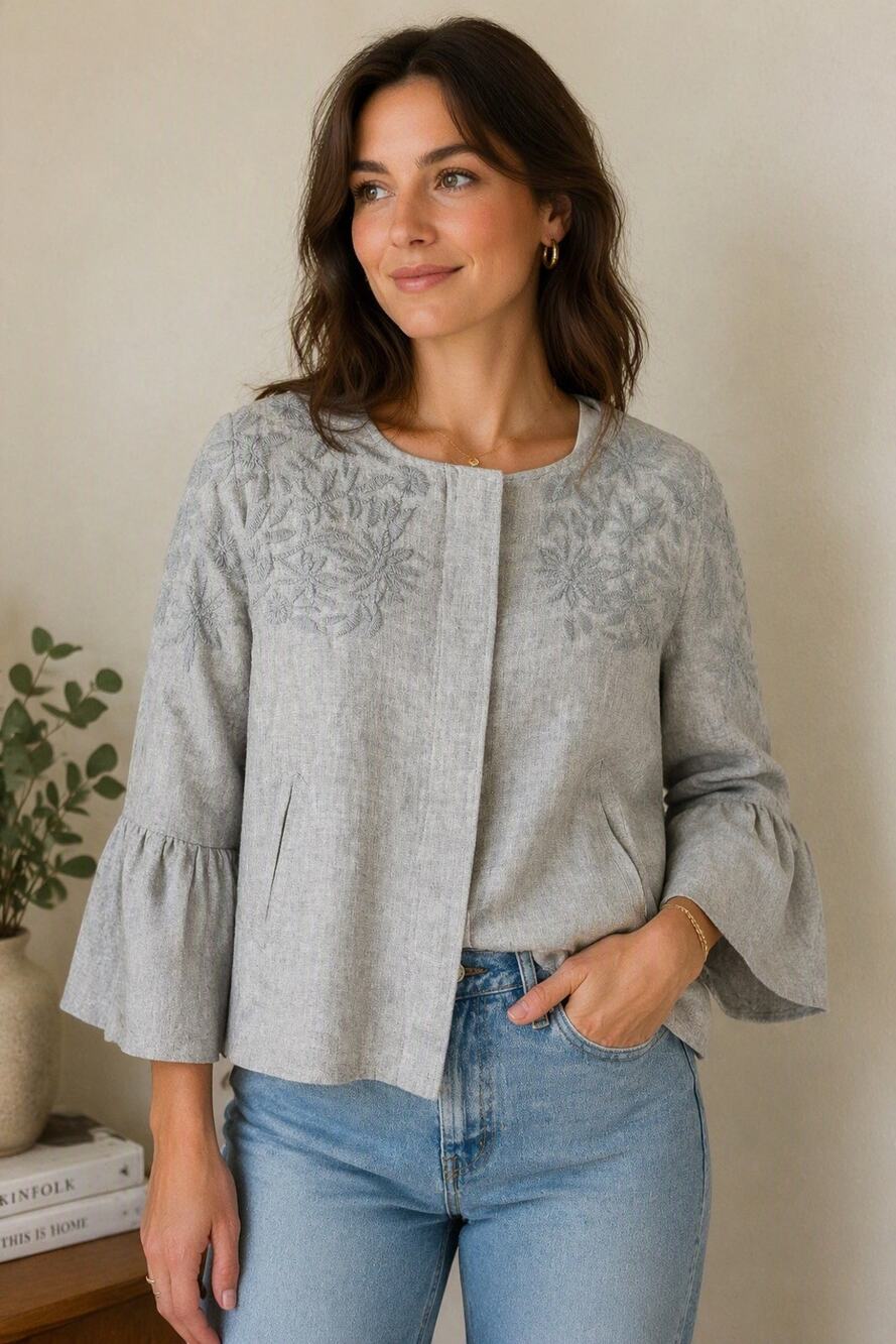 Zara Embroidered Wool Blend Jacket Size S Gray